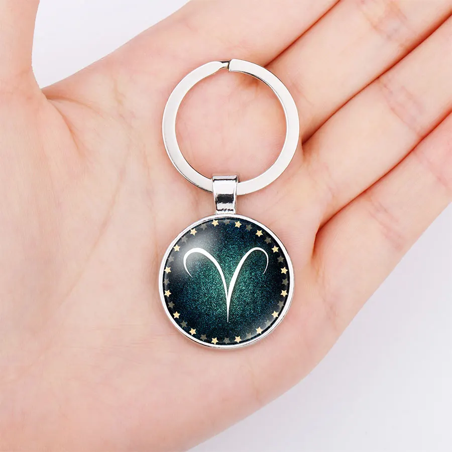 

12 Zodiac Signs Key Chains Virgo Capricorn Scorpio Taurus Leo Aries Constellation Signs Glass Keychain Key Holder Gift
