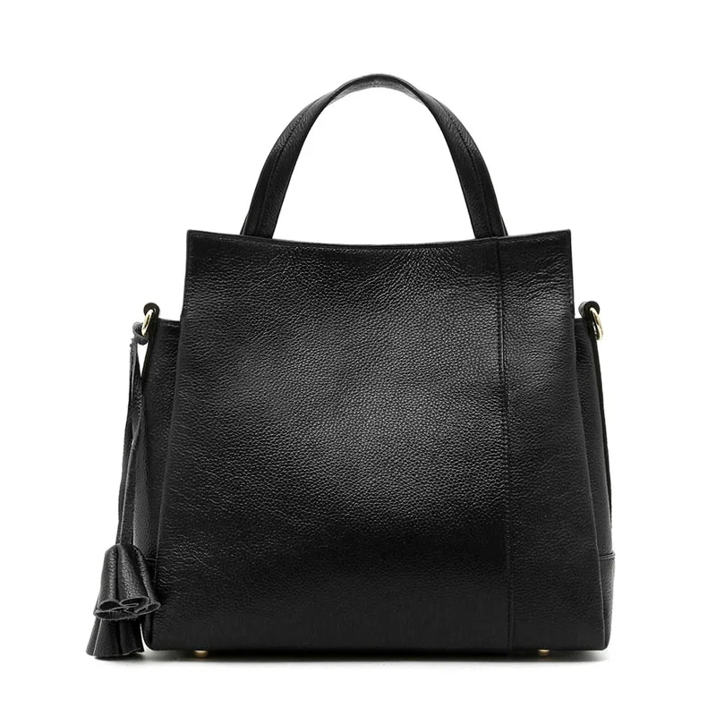 ZENCY, новинка, верхний слой из натуральной коровьей кожи, женские сумки для покупок, классические дизайнерские сумки-тоут, сумки через плечо, сумки-мессенджеры - Цвет: Black