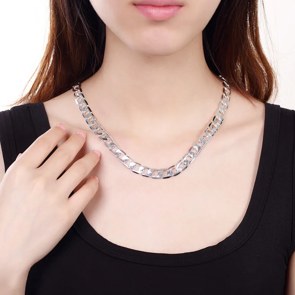 

Men's 10M Flat Sideways Necklace 20 inch 925 Silver Necklace Silver Models Popular Jewelry Geometric Silver Necklace Male Models