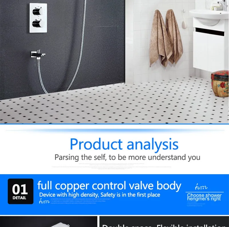 LED Shower Mixer Set Thermostat Faucet Shower Shower Head Powered by Water Square Saving Water Chromed Spout (18)