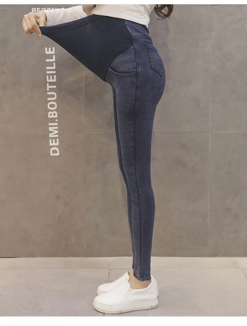 Calças para Grávida Calças de Maternidade Roupas Femininas Cintura Elástica Gravidez Abdominal Calça Jeans Stretch Leggings Roupas Maternidad 7 trousers for pregnant women