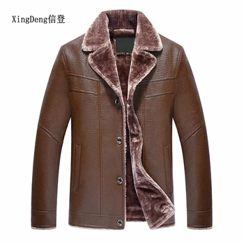 

XingDeng PU Leather Male Business Warm Faux Fur Jackets Men top Coats High Quality Outerwear Men's Brand fashion top clothes
