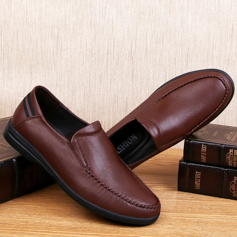 Мужская обувь размера плюс из натуральной кожи; мягкая Нескользящая повседневная обувь; дышащая обувь без шнуровки; обувь для вождения на плоской подошве; Мужская обувь; Прямая поставка