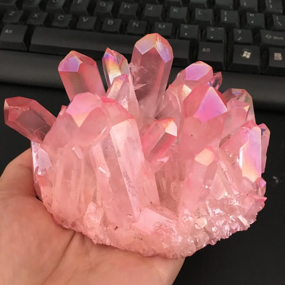 

578g Rare beautiful rose flame aura quartz crystal cluster specimen
