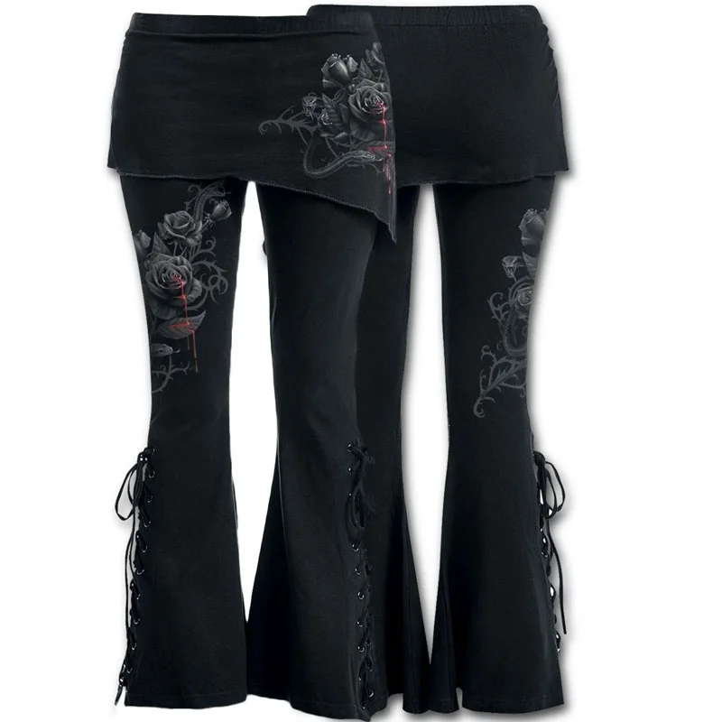 Женские леггинсы со шнуровкой в готическом стиле|bell bottom leggings|skirt pantsbell bottoms |