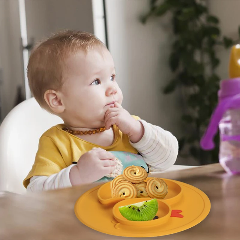 Baby Duck Dishes Silicone Plate Suction Tray Antislip Mini Mat Children Kids Meal Fruits Tray Todder Placemat