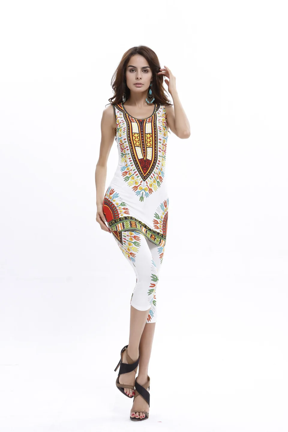 1 Sets women's street fashion ice silk large size geometric totem print vest & pants casual set clothing