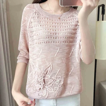 

Summer Knitted Pullover Tops Ladies Fashion Hollow Out Causal Tricot Sweaters Womens Knitted Jumpers Loose Knit Female Pull Top