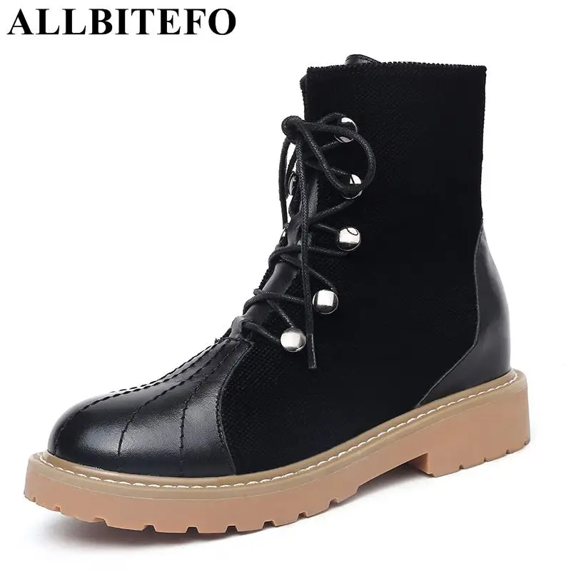 

ALLBITEFO natural genuine leather thick heel platform women boots new winter brand high heels ankle boots women ladies boots
