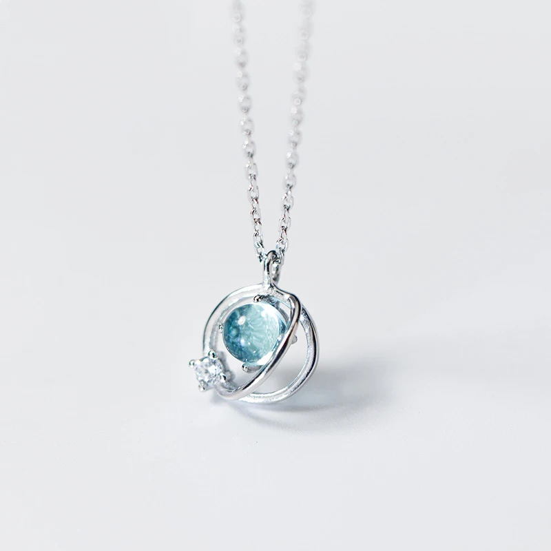 MloveAcc Лидер продаж 925 пробы серебро Аврора космическая планета Подвеска Ожерелье s для женщин красивый камень ожерелье кулон - Окраска металла: 925 Sterling Silve