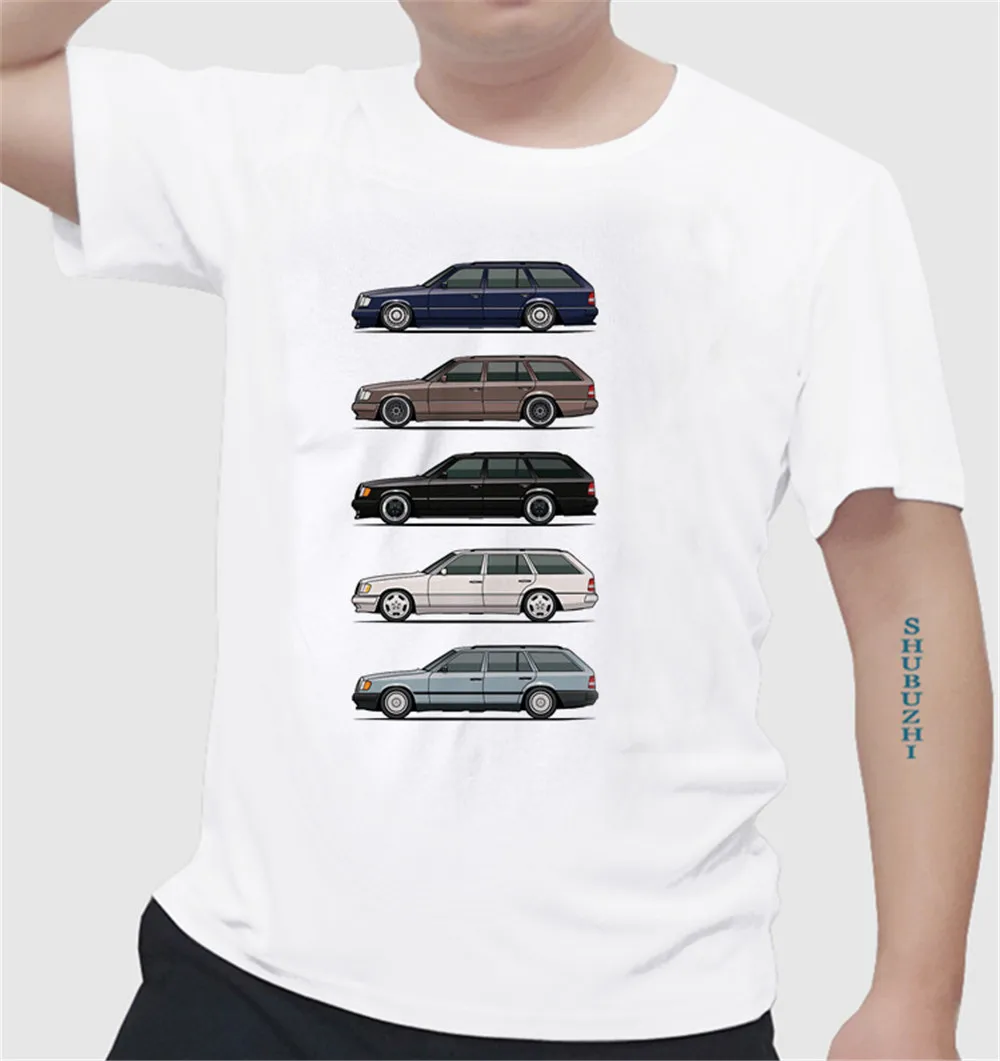 

Summer Style T Shirts Stack of Mercedes W124 S124 E-Class Car Wagons Men Short Sleeve T-Shirts Designing Men's summer tshirts