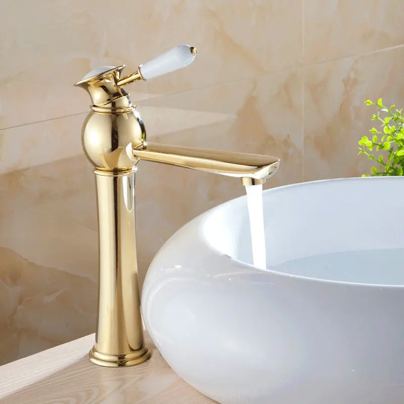Newly Bathroom Basin Faucet Brass Basin Mixer Tap Golden Polished