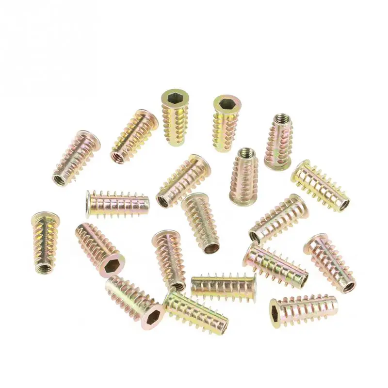 

M6*25mm Zinc Alloy Hex Drive Furniture Nuts Threaded for Wood Insert 20Pcs /set