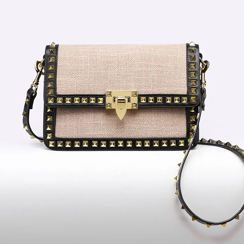 

2019 New Famous Designer Wide Shoulder Strap Handbags Fashion Panelled Linen Stitching Shoulder Messenger Bags