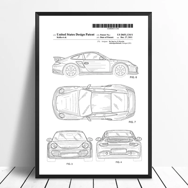 2011 Автомобильный патент искусство печать стены искусства автомобиля постер на