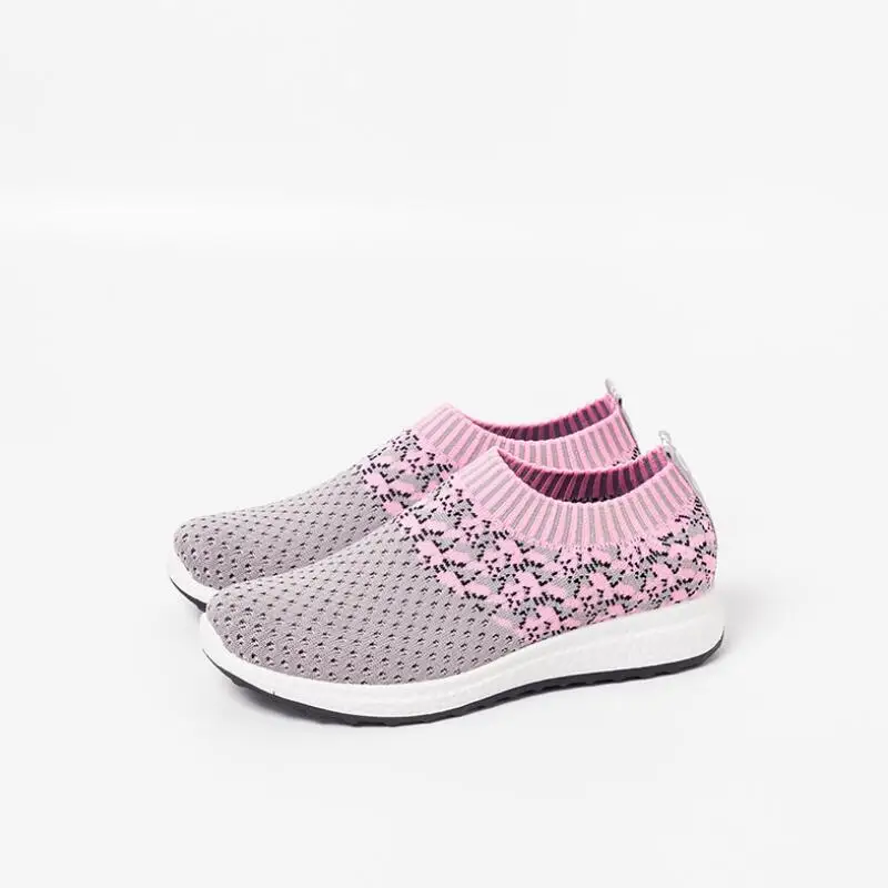 

Factory direct 2019 ladies mesh flat shoes non-slip lightweight elastic cloth casual shoes flying woven sports shoes canvas shoe
