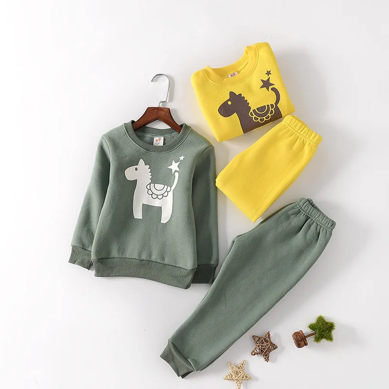 

Spring Autumn Print Children's Set Pony Five-star Solid Color Children's Suit 2 Piece Set Girl Kids Clothes With Long Sleeve