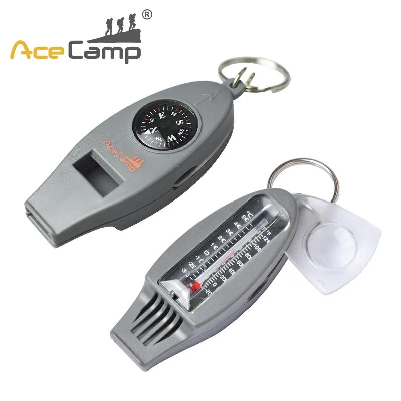 

AceCamp Outdoor Camping Multifunction Whistle Lanyard loud Capsule Compass Thermometer Magnifier Emergency