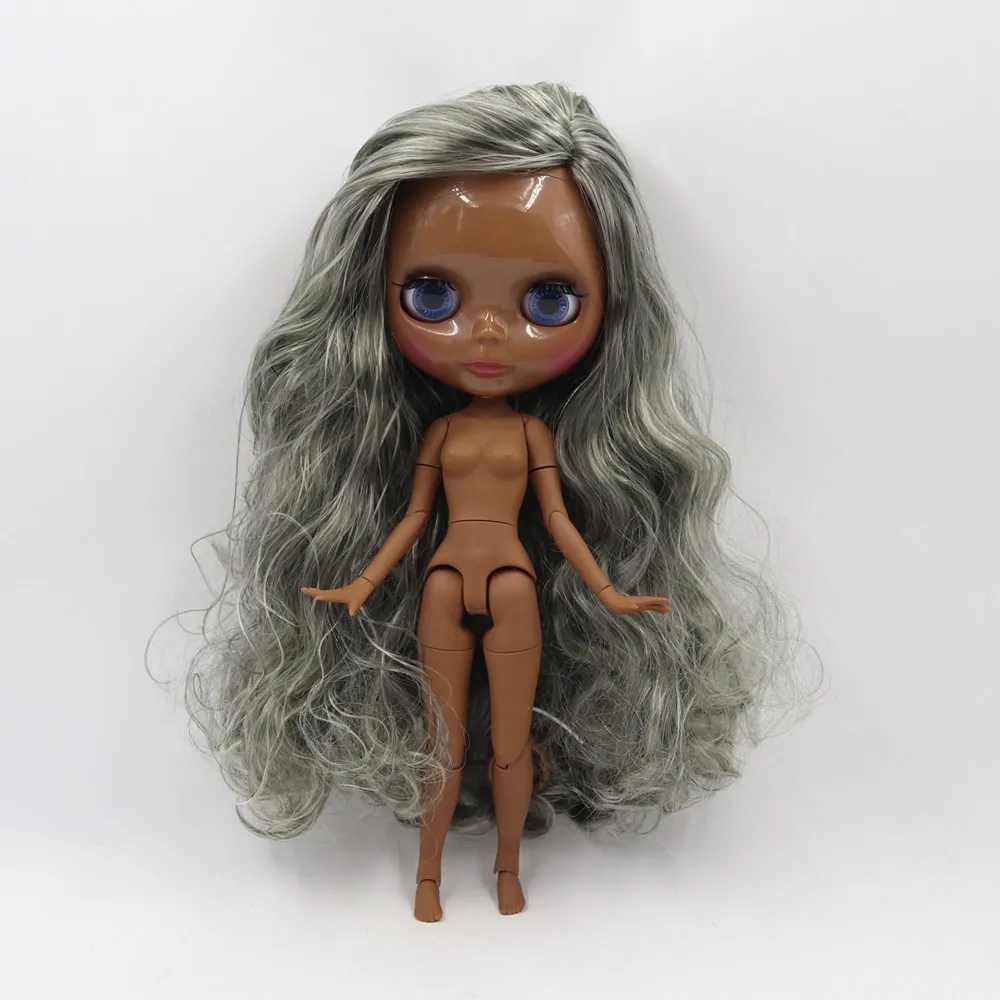 Кукла Blyth nude 1/6 No.280BL2889016 кукла с супер черной кожей и серыми волосами смешанных цветов, стеклянное лицо, тело сустава