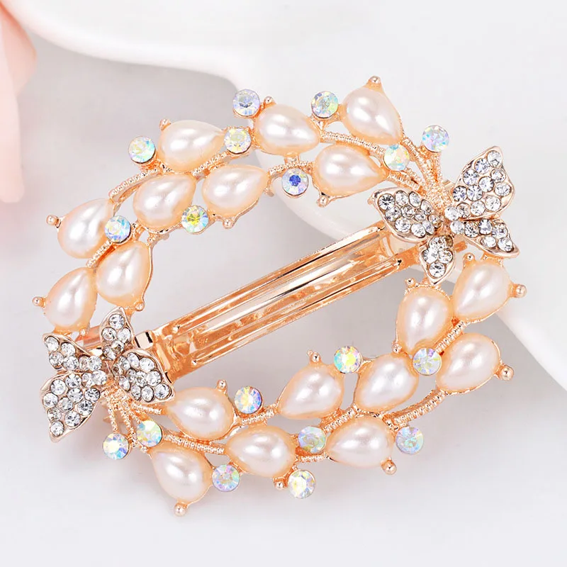 

2019 New Retro Vintage Rose Gold Color Butterfly Hair Clips Women Girls Crystal Jewelry Hair Barrettes Big Rhinestone Hair Pins
