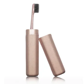 

Creative Adult Soft Toothbrush Portable Random Color Wheat Straw Tooth Cleaning Charcoal Bristle Brush with Travel Storage Case