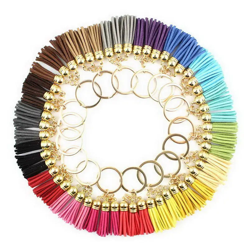 ZWPON Gold Colorful Triple Leather Tassel Fringe Key Chain & Key Rings for Woman Bag Packing Jewelry Wholesale