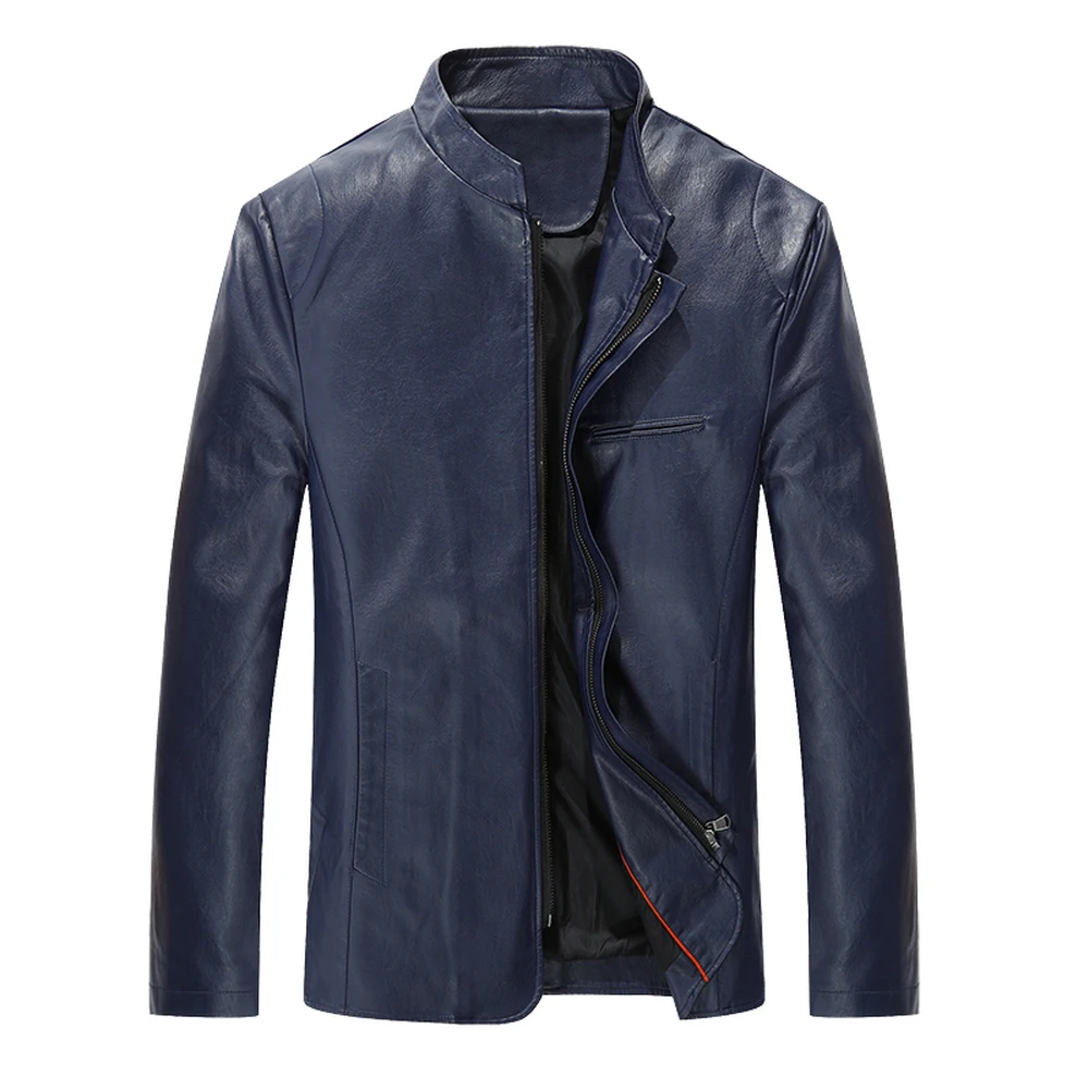 

2018 Autumn Winter Men Casual Businessmen Leather Jacket PU Fashion Motorcycle Rider Black Red Blue Windproof Coat M~5XL