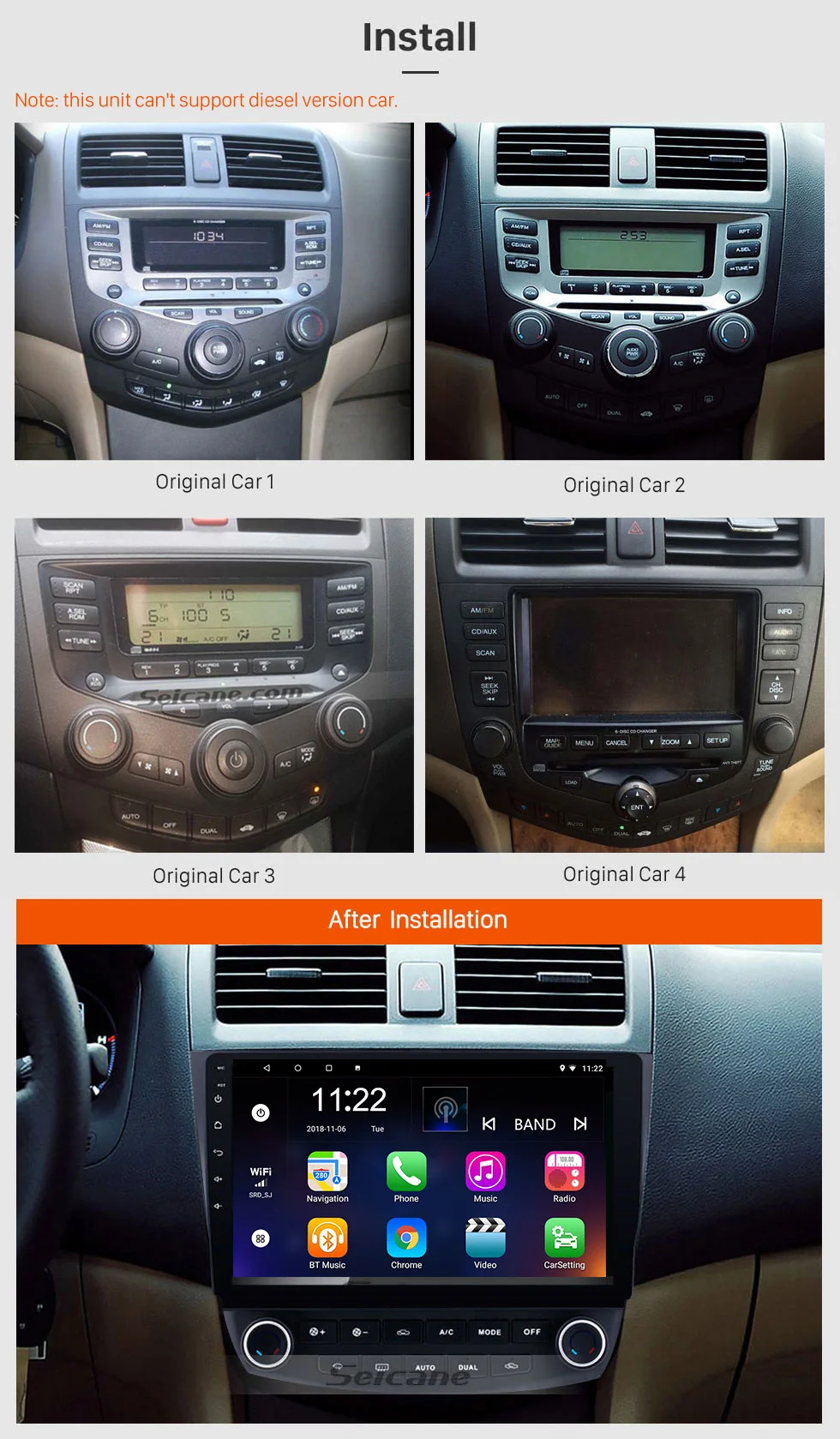 Seicane 9 дюймов 2din Android 9,0 для Honda Accord 7 2003 2004 2005 2006 2007 автомобильный gps мультимедийный плеер Поддержка радио wifi SWC