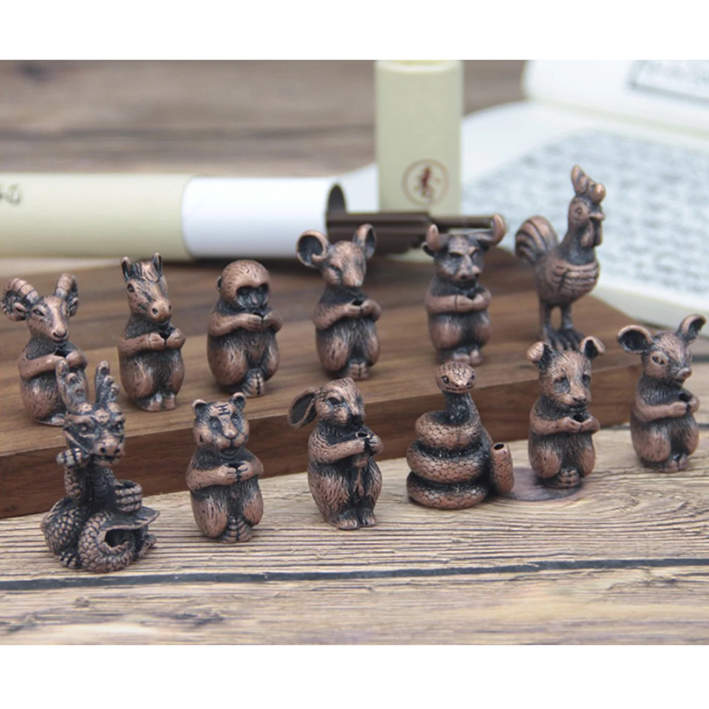 Mini Size Copper Chinese Feng Shui Zodiac Animal LUCKY Fortune Wealth Office Home Decoration Lucky Ornaments