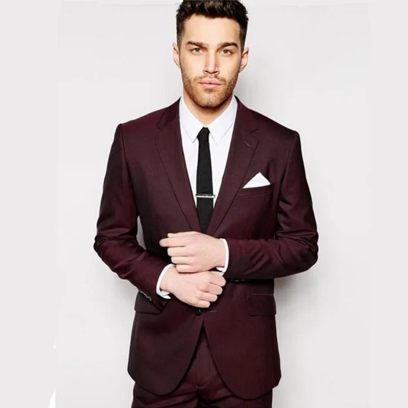 burgundy groom suit