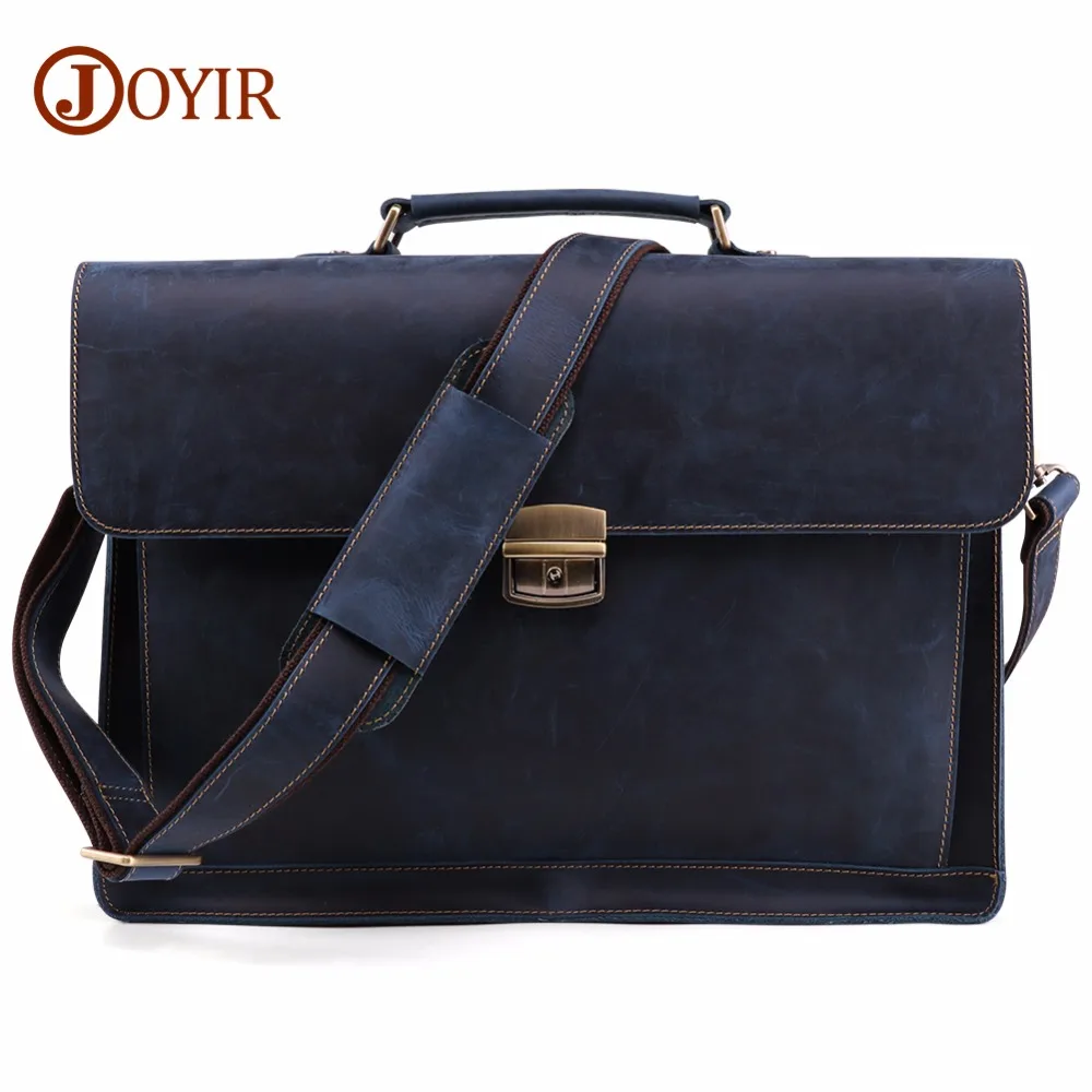  JOYIR Crazy Horse Genuine Leather Men's Briefcase Vintage Messenger Shoulder Bag Men's Business Lap