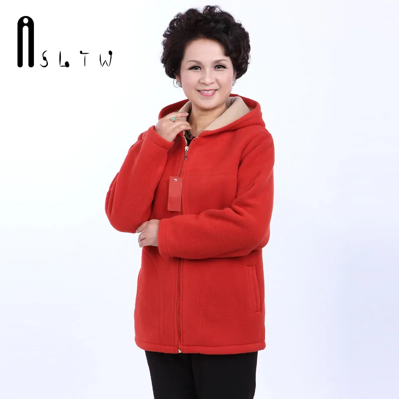 ASLTW Fleece Women Jacket New Middle Age Womens Imitation Lambs Jackets With Hooded Plus Size Solid Ladies Coats Overcoats