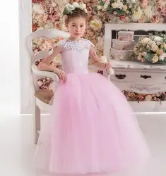 Принцессы бальное платье Кружевные Платья с цветочным узором для девочек 2018 большой пояс-кушак длинное платье для девочек Нарядные платья
