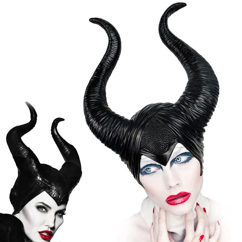 Хэллоуин Maleficent: любовница зла Косплей ведьмы рога шляпа головные уборы Черная Королева Маска Головные уборы вечерние шлем
