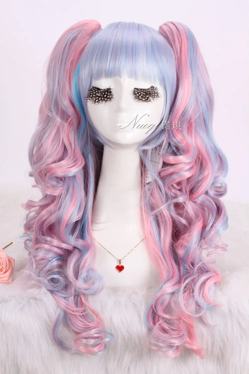 

Lolita 65cm Blue pink Wave Clip Ponytail Cosplay Wig,Synthetic Cos Hair.Free Shipping