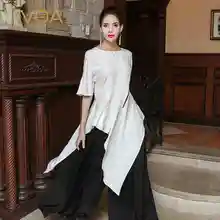 VOA футболка из тяжелого шелка, однотонная белая, нестандартная, плюс размер, 5XL, простая повседневная рубашка, узкие рукава до локтя, женские топы, весна BSX01801