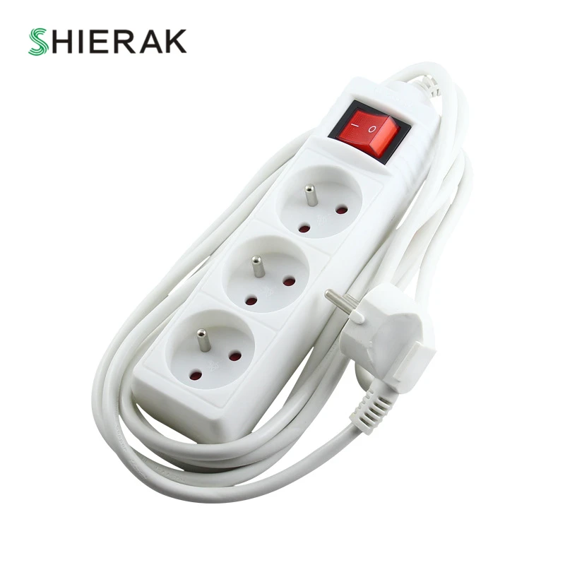 Pаспродажа SHIERAK штепсельная вилка французская мощность полосы 3 Position 3 м длина кабеля ЕС стандартный электрические тройной адаптер разъем с Push On Off днищ...