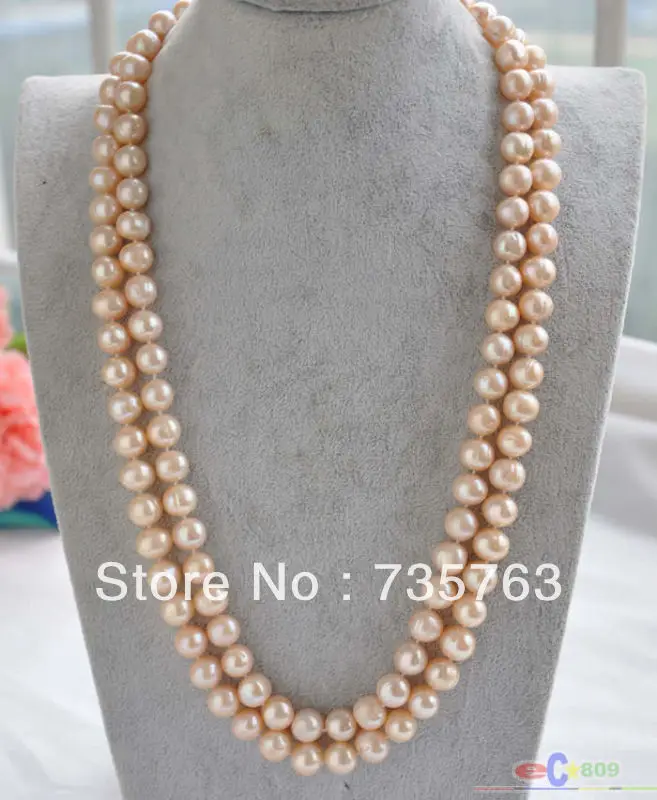 

xiuli 00653 2row 21" 11-12mm ROUND PINK PEARL NECKLACE MABE