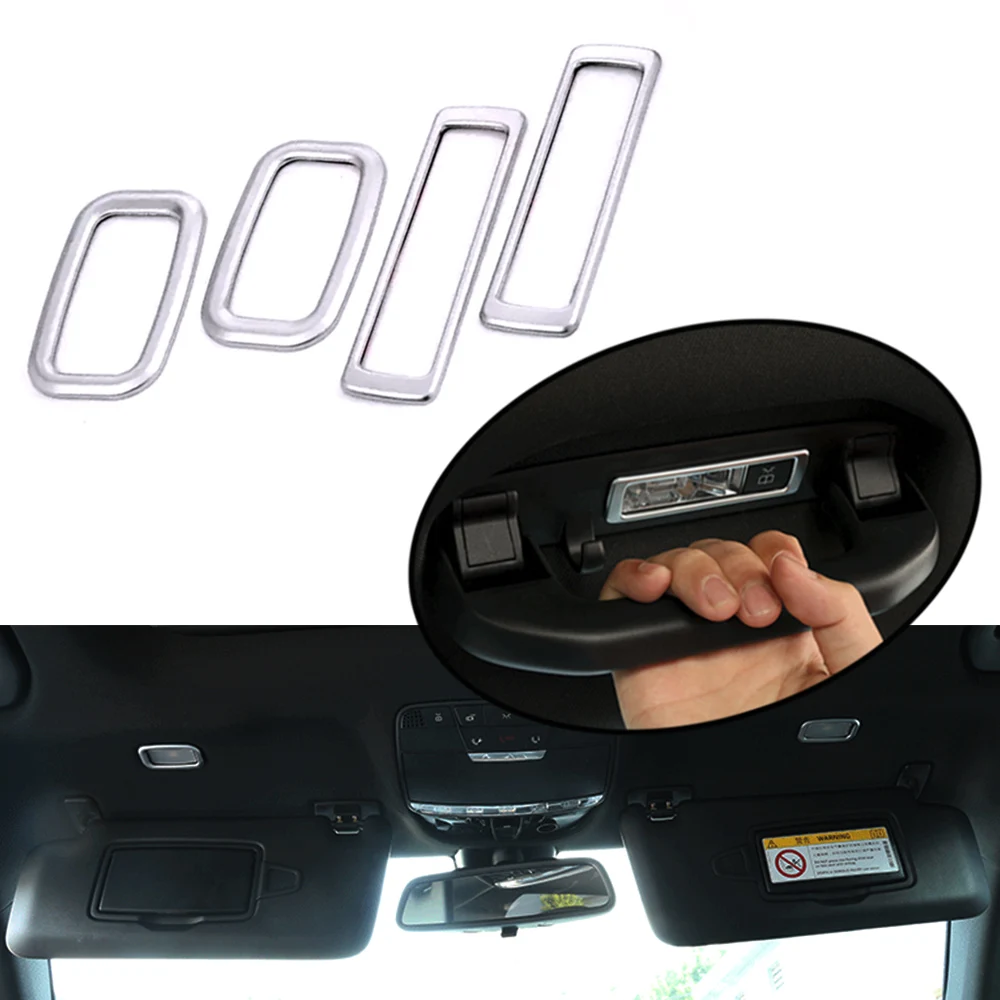 JEAZEA 4Pcs ABS Matt Silver Car Roof Reading Light Dome Lamp Cover Trim Frame Sticker For