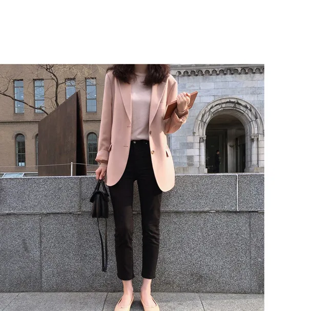 Блейзер feminino, осенний Новый стиль, модный Повседневный маленький костюм, куртка, Женский темперамент, Свободный дикий элегантный розовый