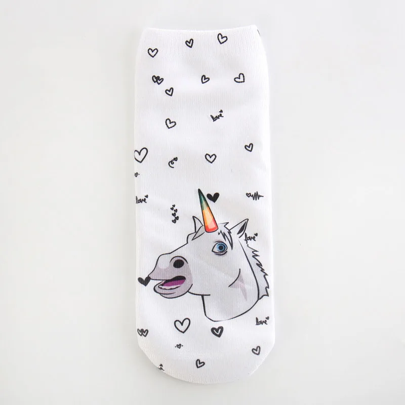 Trend Cute 3D Print Socks Women Ankle Socks Cartoon Animal Unicorn 3D Printing Sock Art Socks female