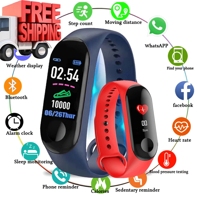 

Bluetooth Sport Smart Wristband Blood Pressure Heart Rate Monitor M3 Smart Band Fitness Tracker Pedometer Band for Men Women
