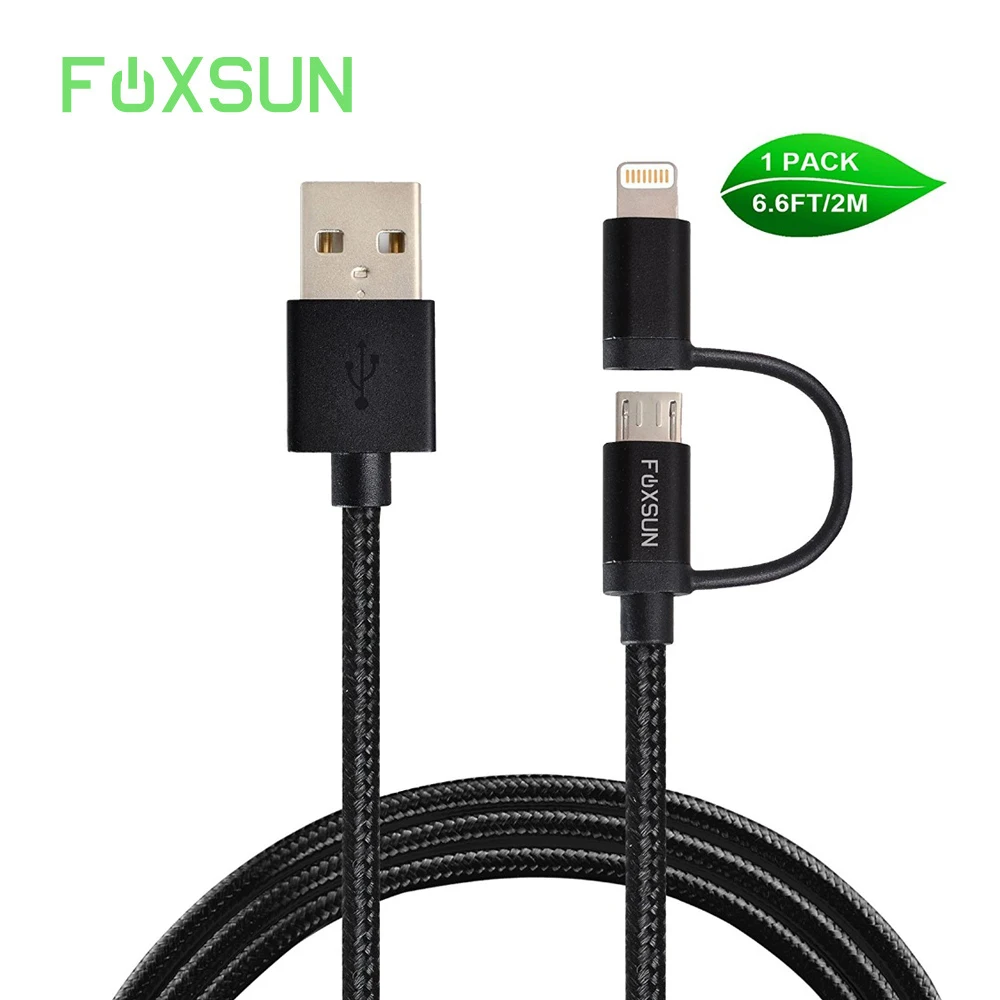2-в-1 для зарядного кабеля Lightning и Micro USB синхронизации данных iPhone X/8/8 Plus/7/7 Plus iPad Samsung