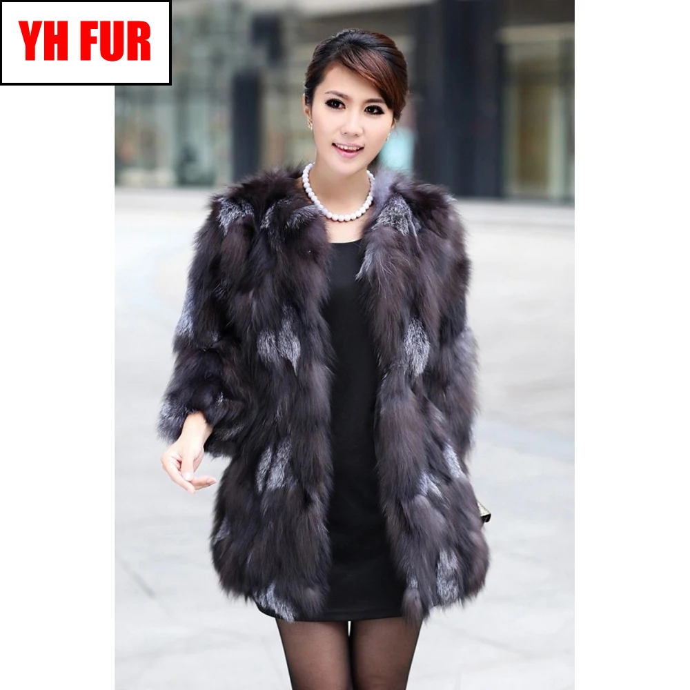 

Hot Sale Women Real Sliver Fox Fur Jacket Autumn Winter Female 100% Genuine Sliver Fox Fur Coat Long Style Real Fox Fur Overcoat