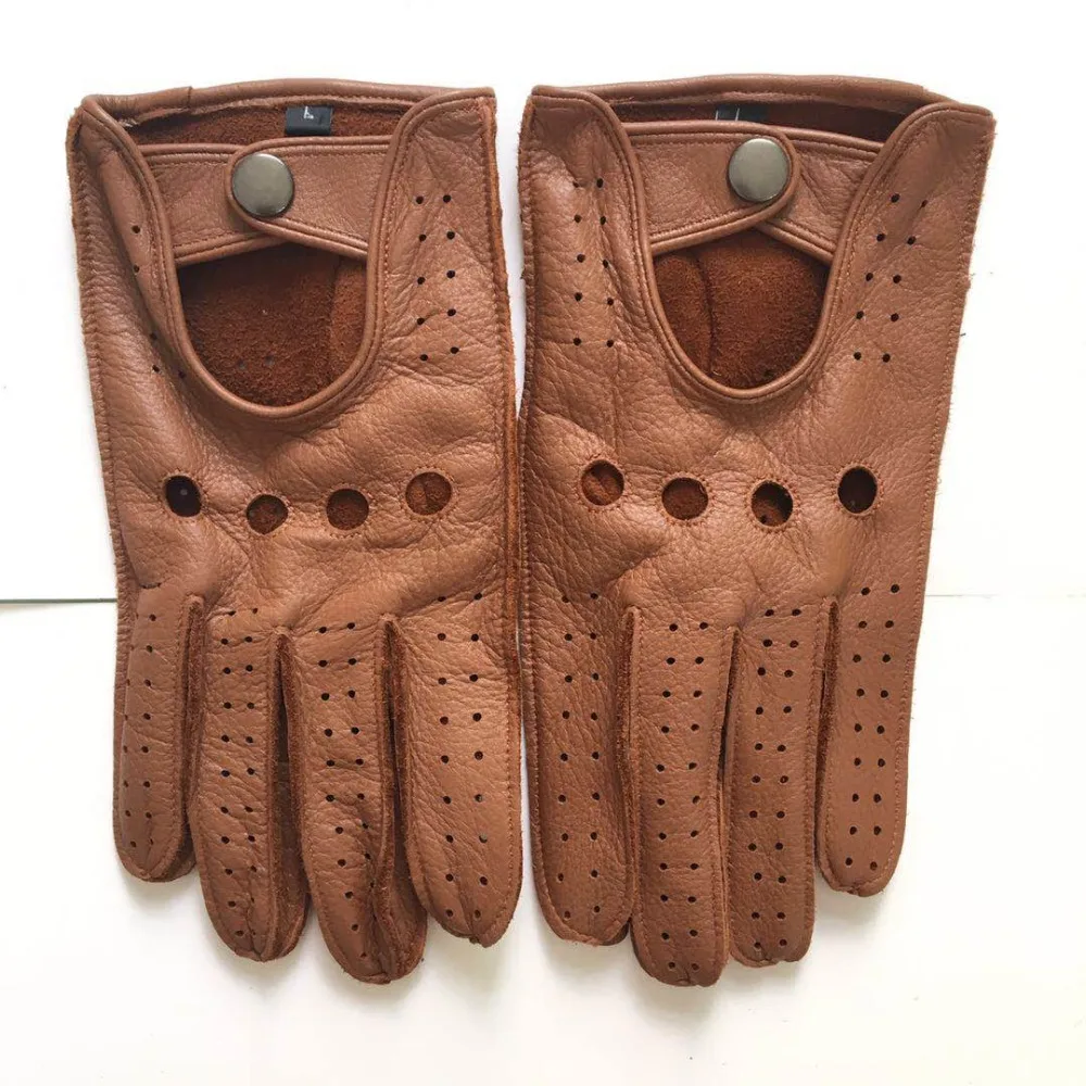 Мужские осенне-зимние перчатки из натуральной кожи, новые модные брендовые коричневые теплые перчатки без подкладки для вождения, перчатки из козьей кожи