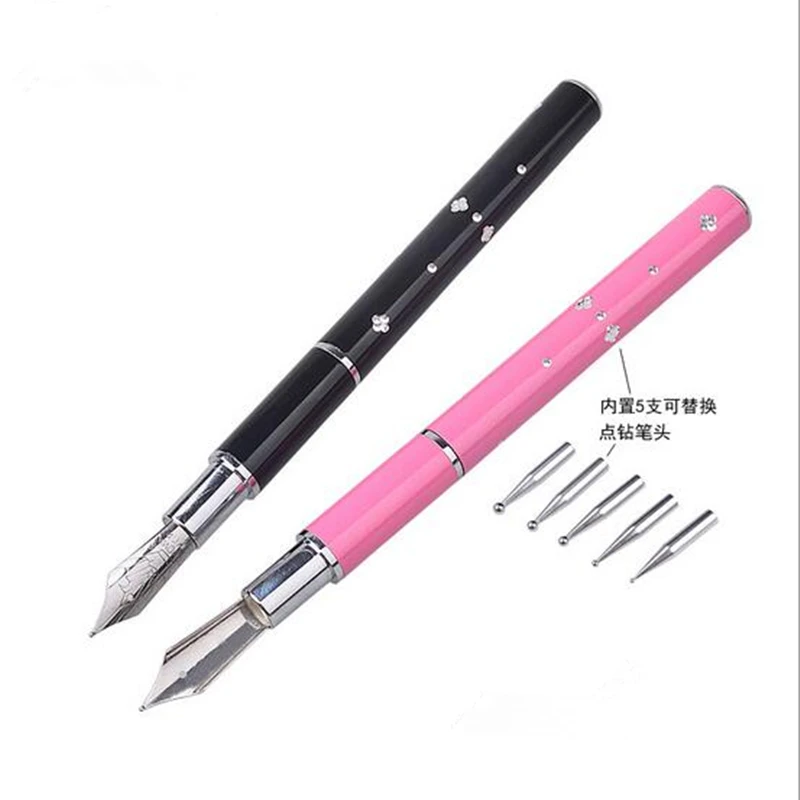 

6in1 Nail Art Painting Drawing Pen Crystal Rhinestone Flower Line Drawing Metal Dotting Tips Tools Manicure Nib Brush Decoration