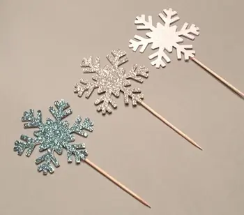 

Glitter snowflake Birthday Chrsitmas Cupcake Toppers winter wedding baptism Gender Reveal Party Decor food treats toothpicks