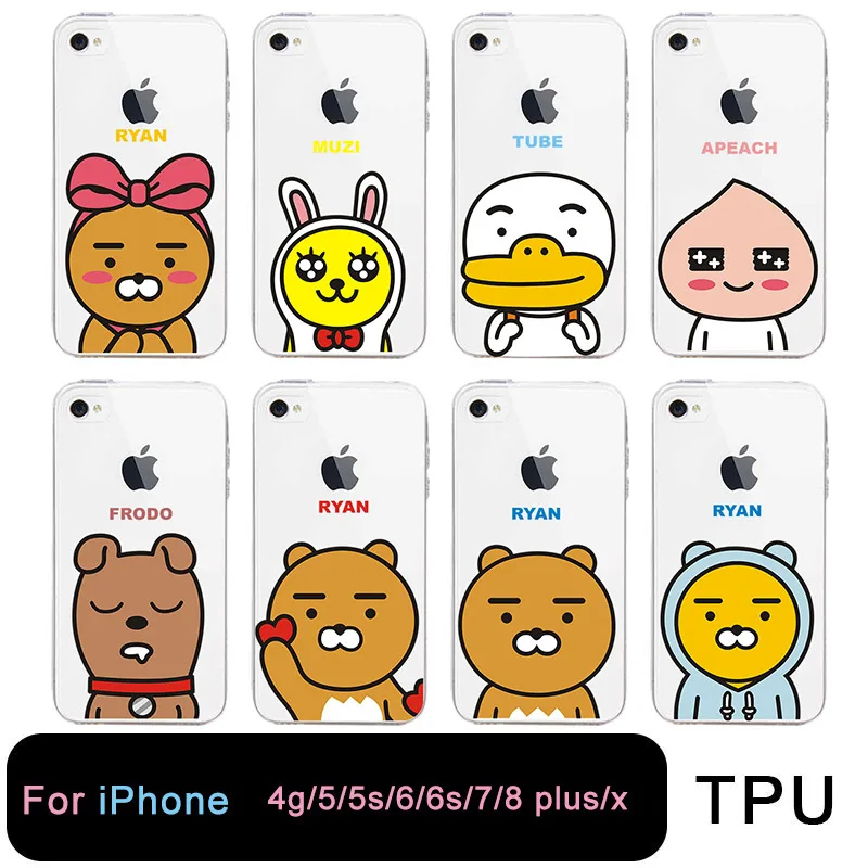 TPU прозрачный телефон чехол для iPhone 6 6s 7 8 plus x 4 5 5se друзья Корея мультфильм