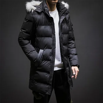 

2019 New Winter Warm Cotton Clothing Fur Collar Long Section Cotton Men's Hooded Loose Large Size Cotton Coat Male