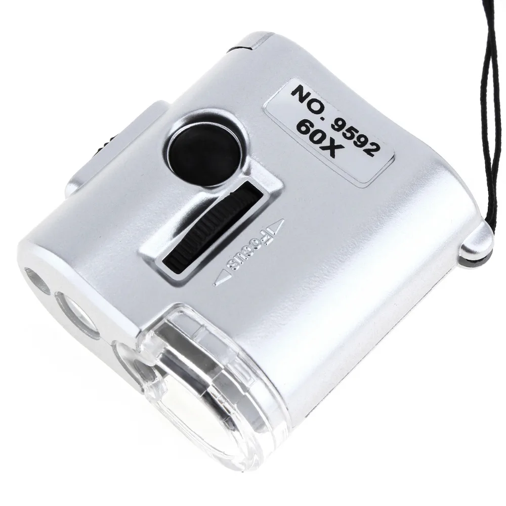 

Mini Portable Pocket 60X Microscope Magnifier Jewelry Loupe UV Currency Detector Magnifying Glass with LED Light Lamp